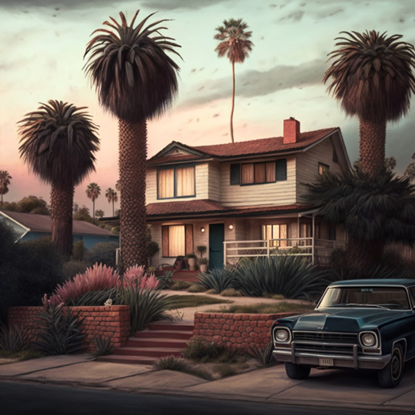 Midjourney prompt guide californian house, hyper realistic