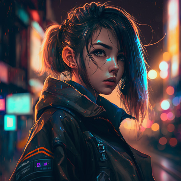 Midjourney prompt guide cyberpunk woman in tokyo at night anime style