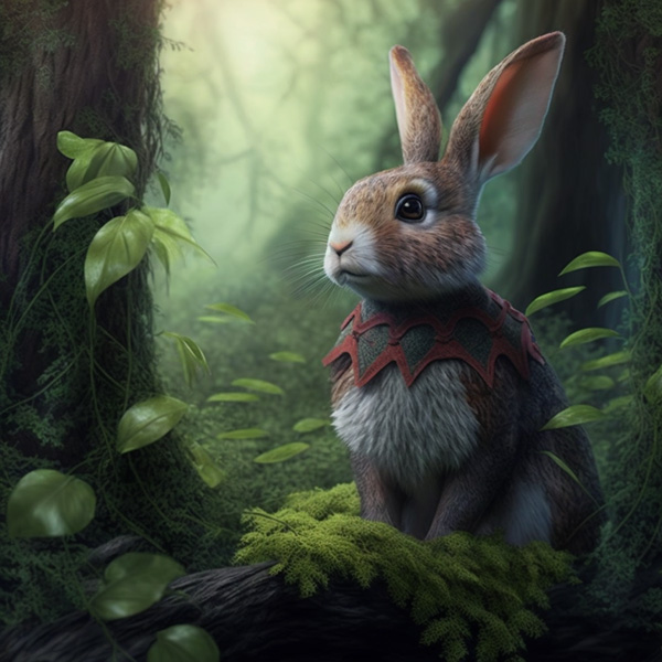 rabbit portrait in a forest, fantasy midjourney