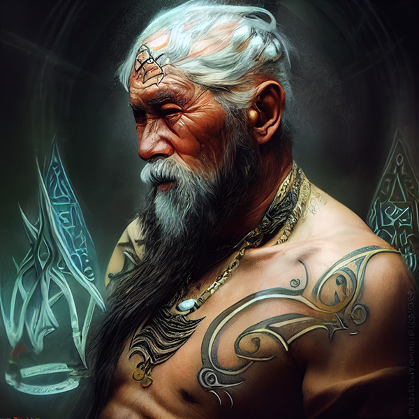 Midjourney prompts examples commands keywords text old man warrior with tattoo on the skin