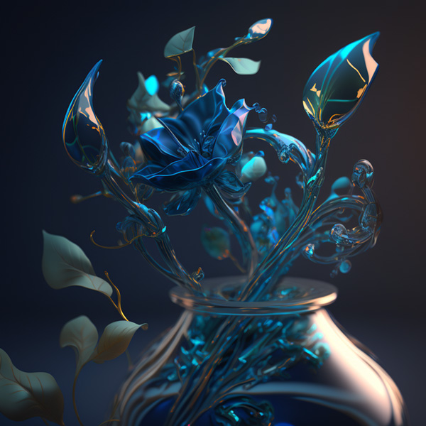 Midjourney prompts examples commands Hyper real glass flowers, blue organic