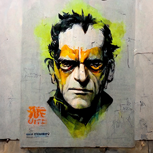 graffiti art of cartoon Frankenstein monster Midjourney prompt