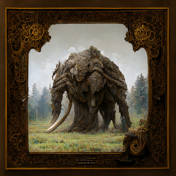 Midjourney prompts commands example giant armored mammoth
