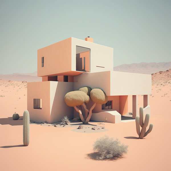 Midjourney prompt (V4) : house in the desert
