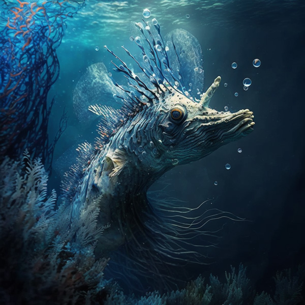 Midjourney animals in the deep ocean, Mystical creatures