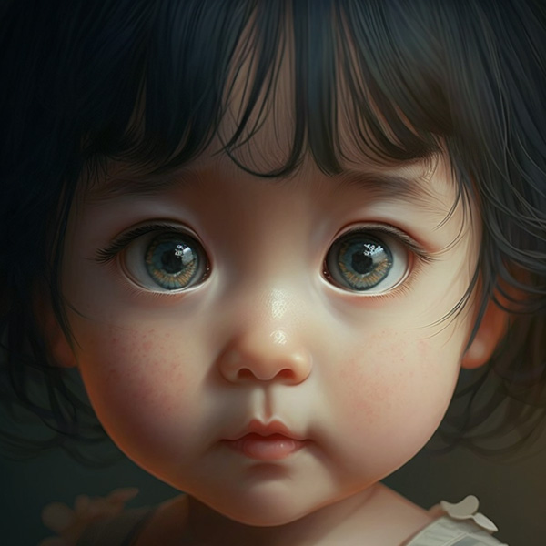 Midjourney anime portrait of a baby, Big bright eyes