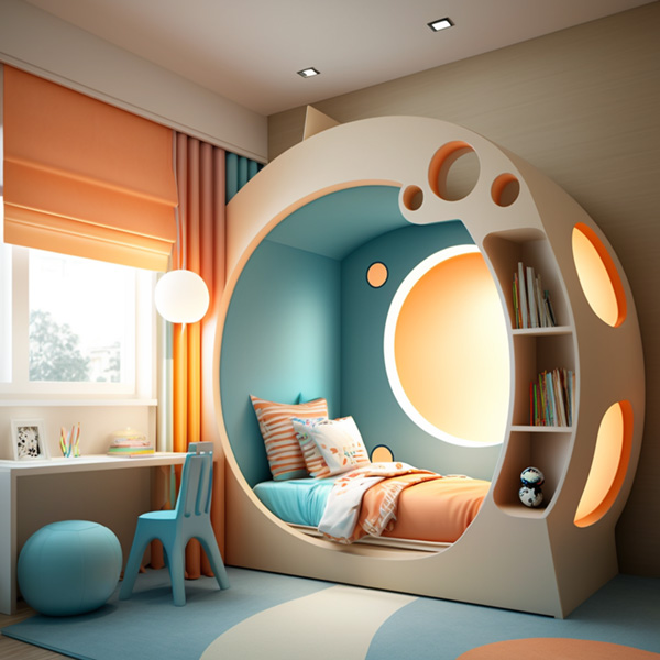 a modern kid bedroom, Internal glow Midjourney