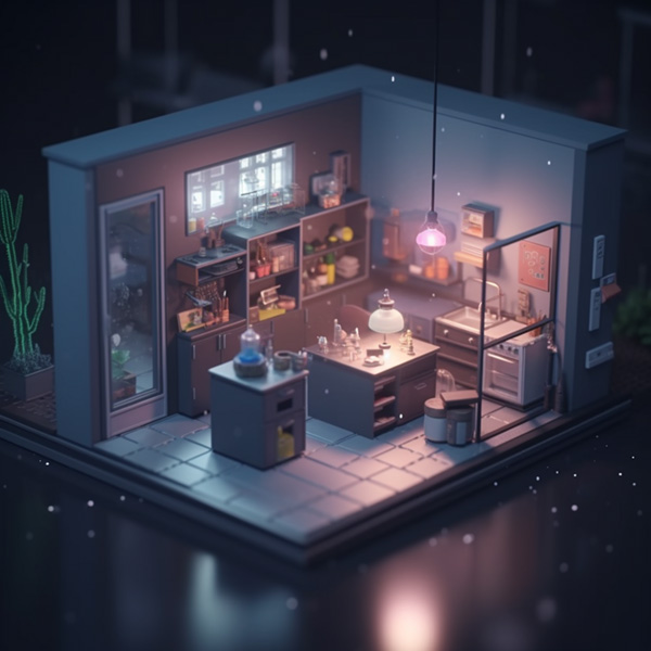 Small and cute urban laboratory, 3d blender