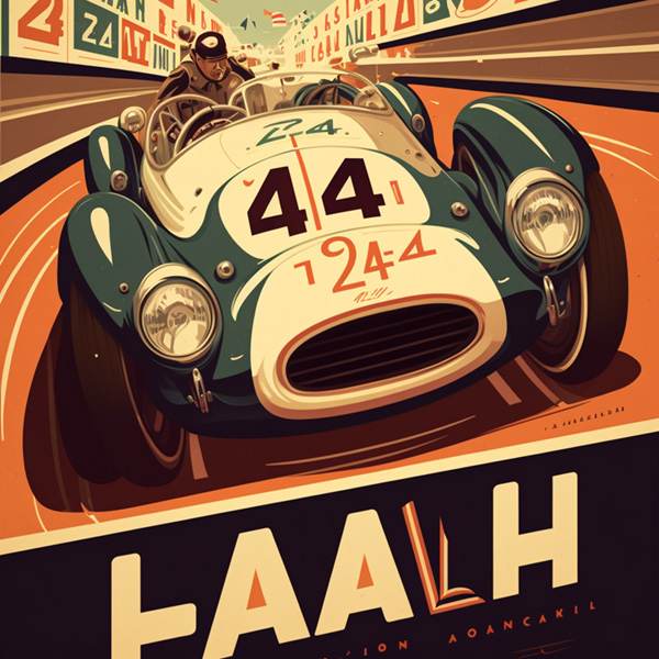 Illustration of a 1950's style le man 24 hour car race poster