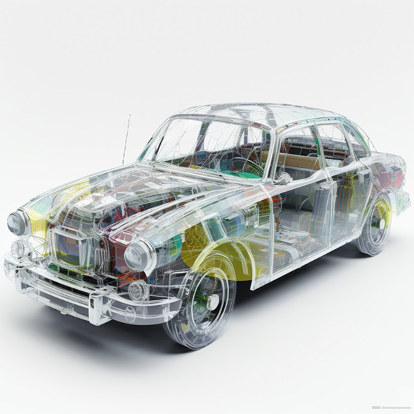 Digital art of a car, colored transparent plastic