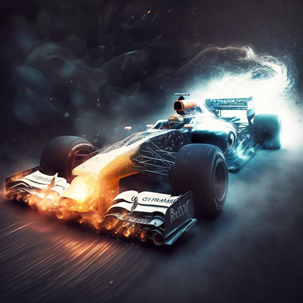 awesome f1 car , trail of light behind the car