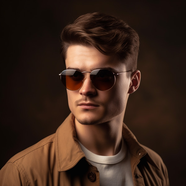 Midjourney portrait guy with sunglasses in brownish background