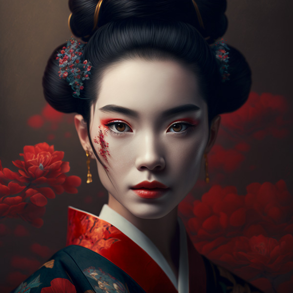 Women Midjourney prompts example Portrait of a geisha