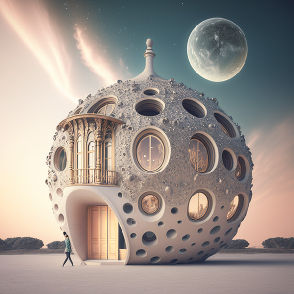 Midjourney surreal prompts A house made of a large hollow pearl that reaches to the sky, with a tall, beautiful woman intricate high resolution super detailed UltraHD, dynamic composition, CG render, unreal engine