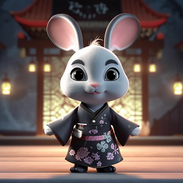 Cartoon Midjourney prompts A cute Chinese style cartoon rabbit with an ancient style character image
