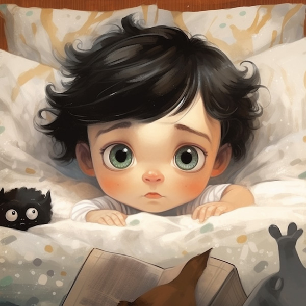 Cartoon Midjourney prompts One months cute baby, big eyes, black hair