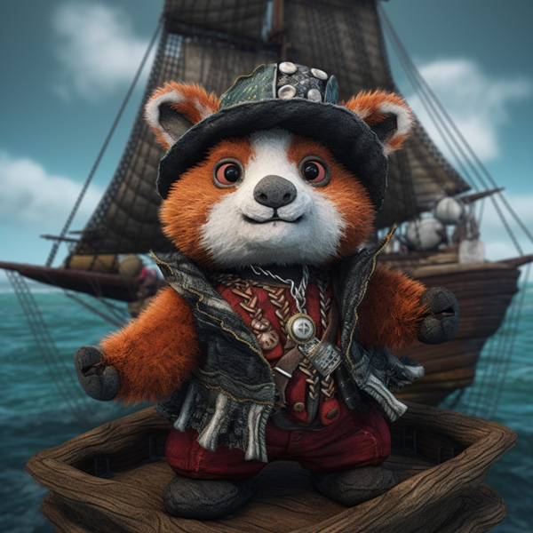 wool Background of a red panda dressed as pirate