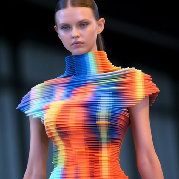 Catwalk Midjourney prompts Fashion, walking the catwalk, designs inspired by chromatic aberration