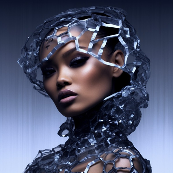 Fashion Midjourney prompts Futuristic, Shattered glass fashion with Fractal Cascade