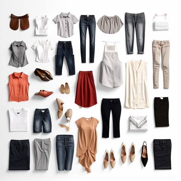 Midjourney A grid of modern clean women's clothing