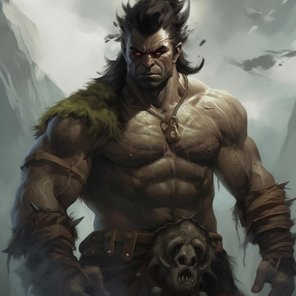 Midjourney prompt Male half - orc, storm, barbarian