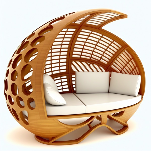 futuristic style bamboo sofa on isolated white background digital art midjourney prompt