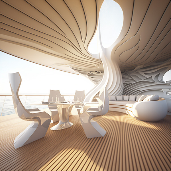 Modern calatrava Parametric ceiling like smooth sand waves in a beachclub