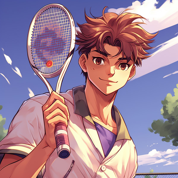 Sport Midjourney prompts 20 years old man playing tennis anime style