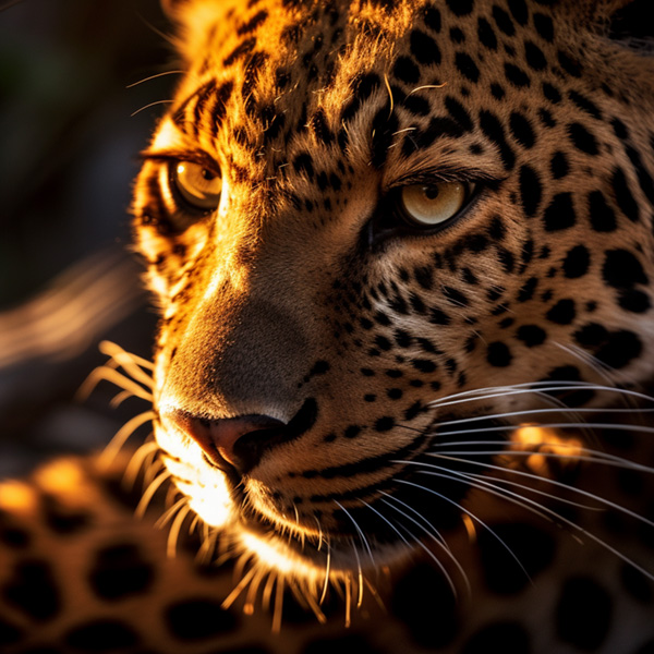 Animals Midjourney prompts Majestic leopard playing with her cuba close - up shadow Silhouette