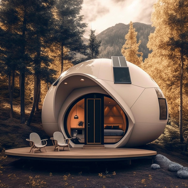Architecture Midjourney prompts building photo of modern futuristic minimalist zen dome tiny house