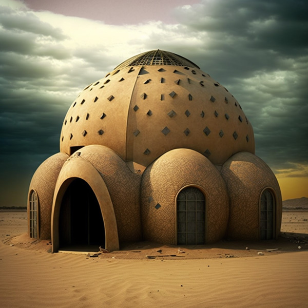Architecture Midjourney prompts building 3D design clay house, domed