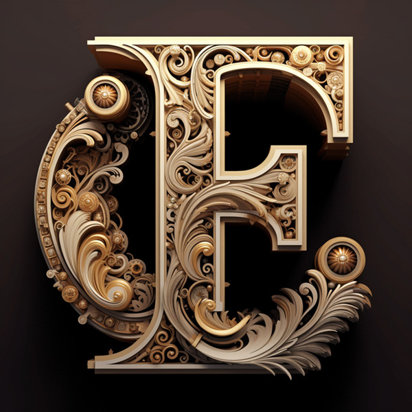 Letter Capital F Midjourney prompt 3D letter artistry with a stunning composition featuring the word "F" skillfully crafted in 6K resolution