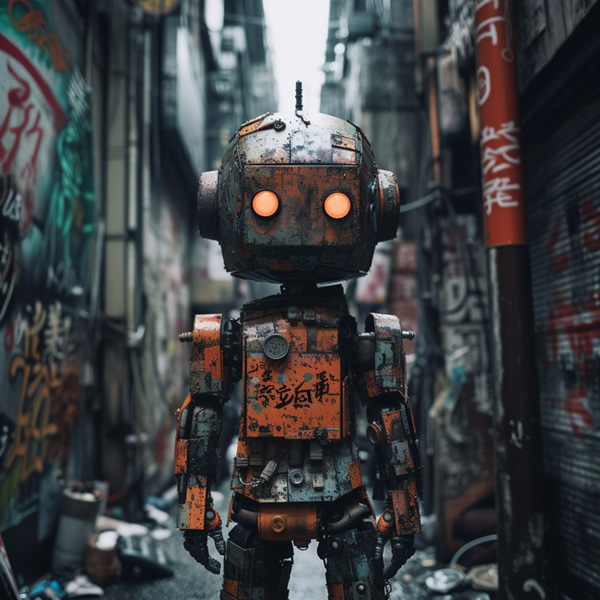 Midjourney robots prompt Oiled metal, graffiti