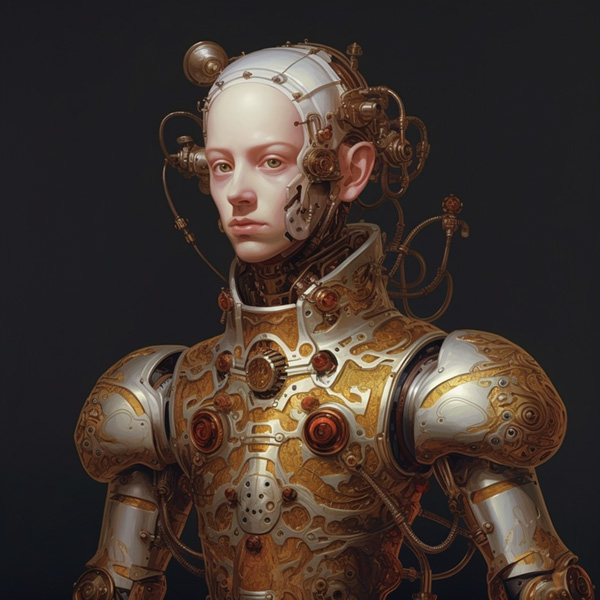Midjourney Baroque style robot portrait