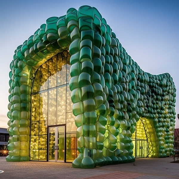 Midjourney prompt a plastic building structure that blends contemporary art and design